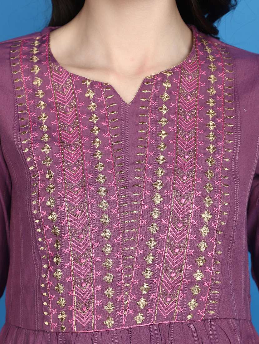 pink self design embroidered detailed kurti - 20806496 -  Standard Image - 5