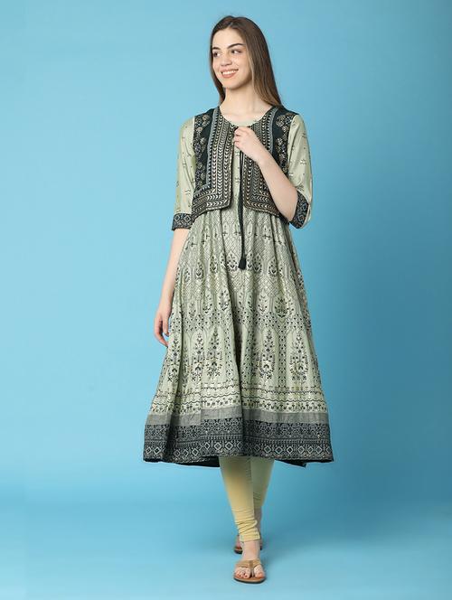 green cotton with jacket kurta - 20806527 - Standard Image - 0