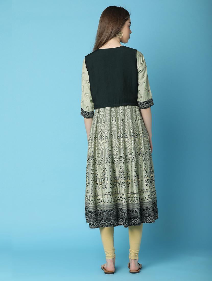green cotton with jacket kurta - 20806527 - Standard Image - 3