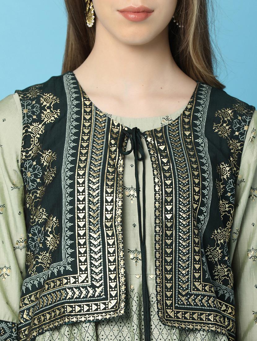 green cotton with jacket kurta - 20806527 - Standard Image - 5