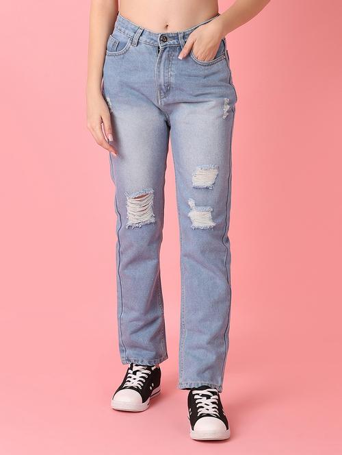 women distressed mid rise straight fit jean - 20806573 -  Standard Image - 0