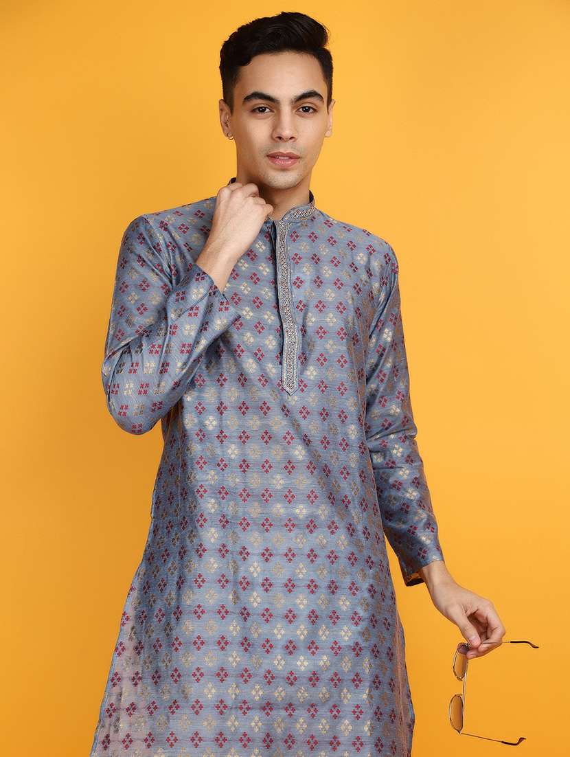 light blue jacquard ethnic wear - 20806581 -  Standard Image - 3