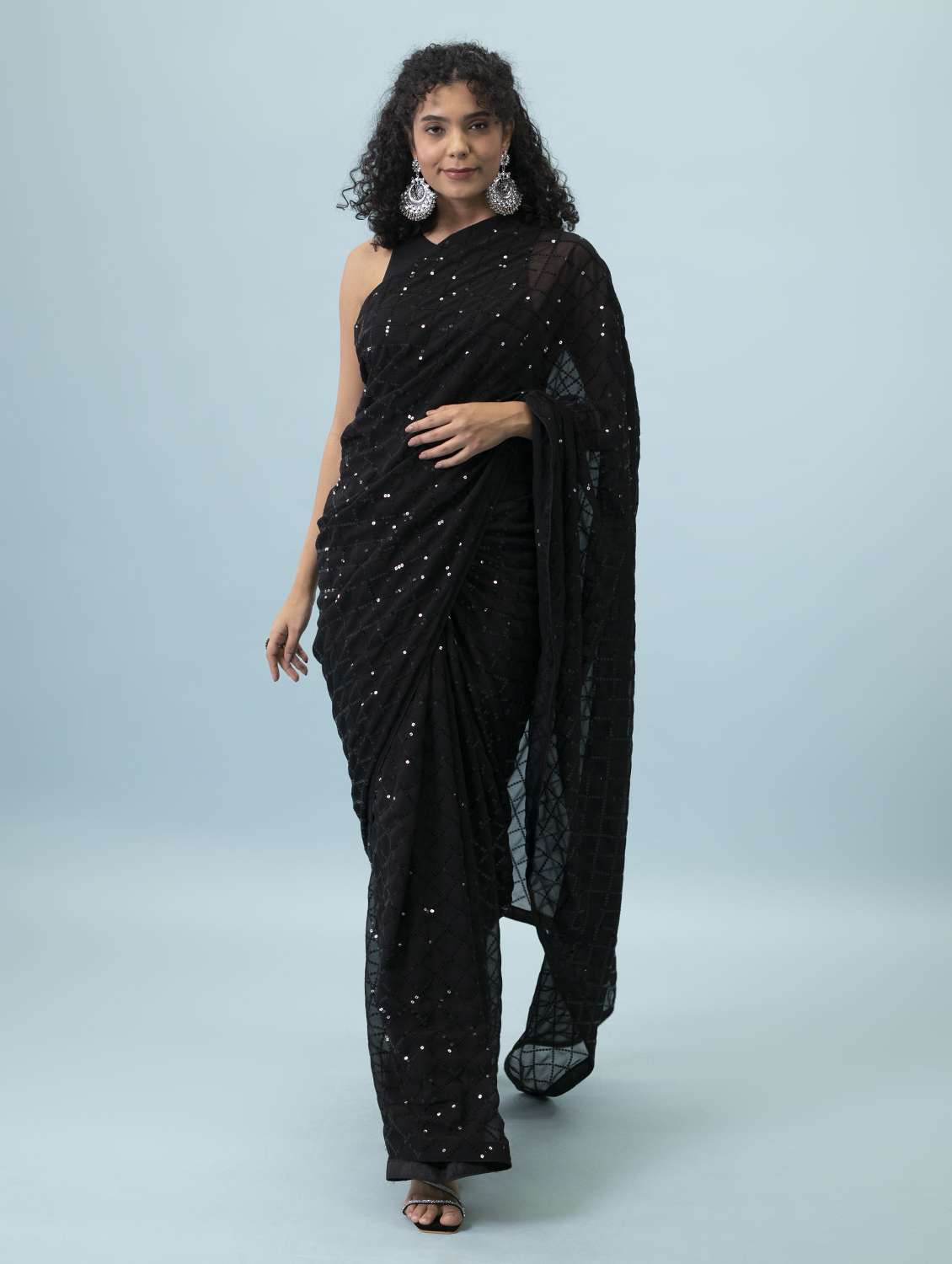 women black sequin work georgette saree with blouse - 20806611 - Zoom Image - 0