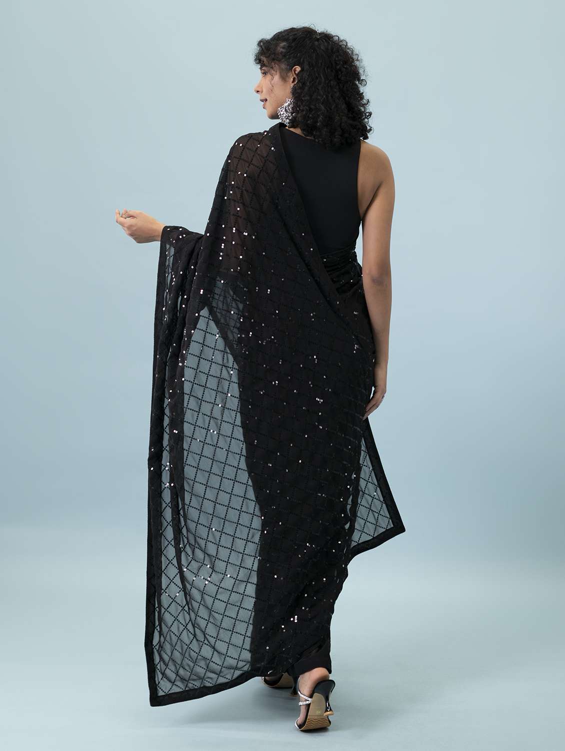 women black sequin work georgette saree with blouse - 20806611 - Standard Image - 3