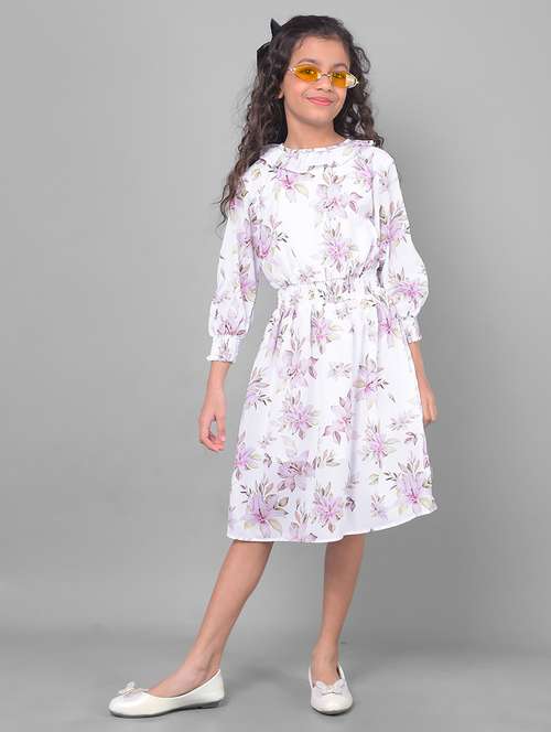 white floral polyester frock - 20806624 -  Standard Image - 0