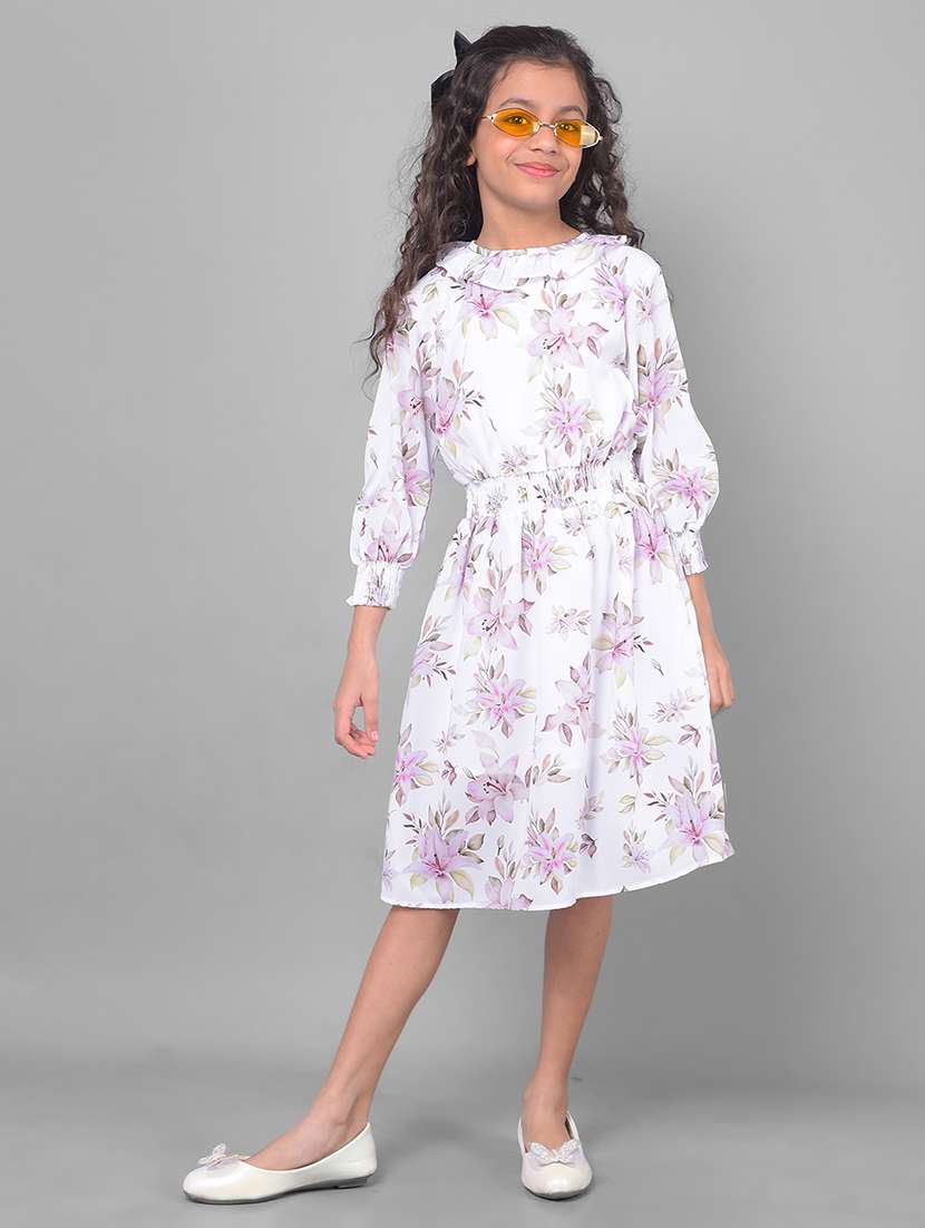 white floral polyester frock - 20806624 -  Zoom Image - 0