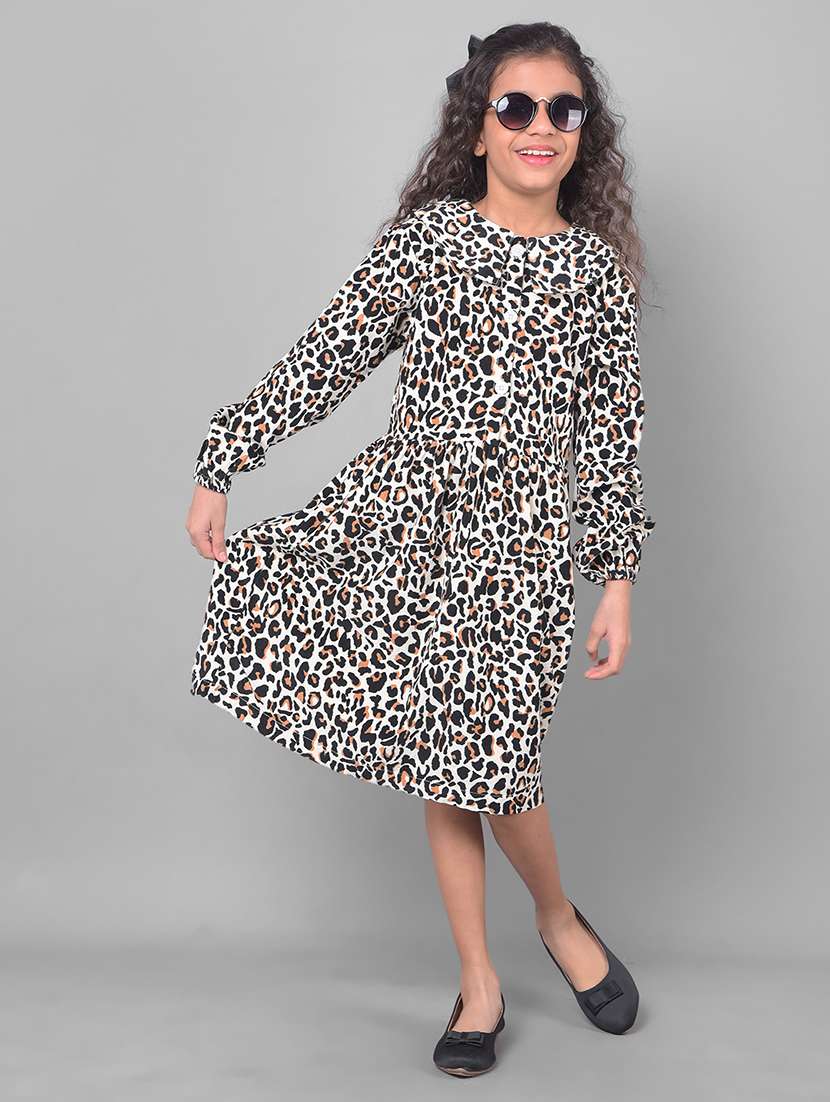 girls white animal print cotton dress