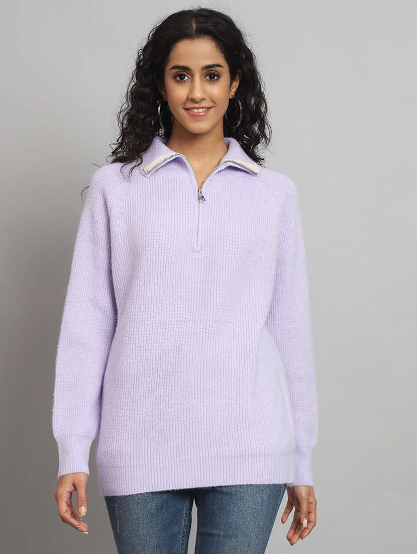 women solid collared pullover
