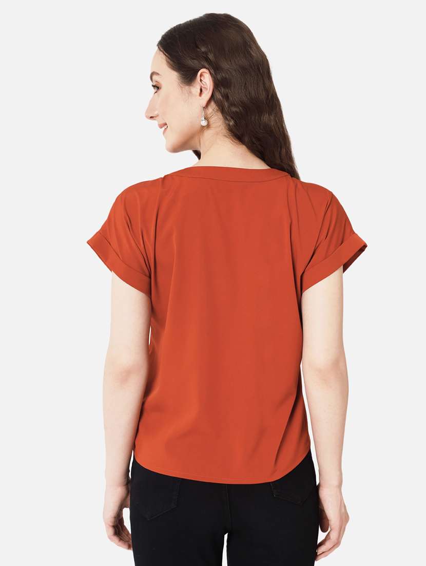 women rust solid v-neck regular top - 20807183 -  Standard Image - 3
