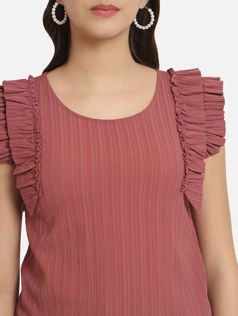 peach self design sleeves detailed regular top - 20807188 -  Standard Image - 5