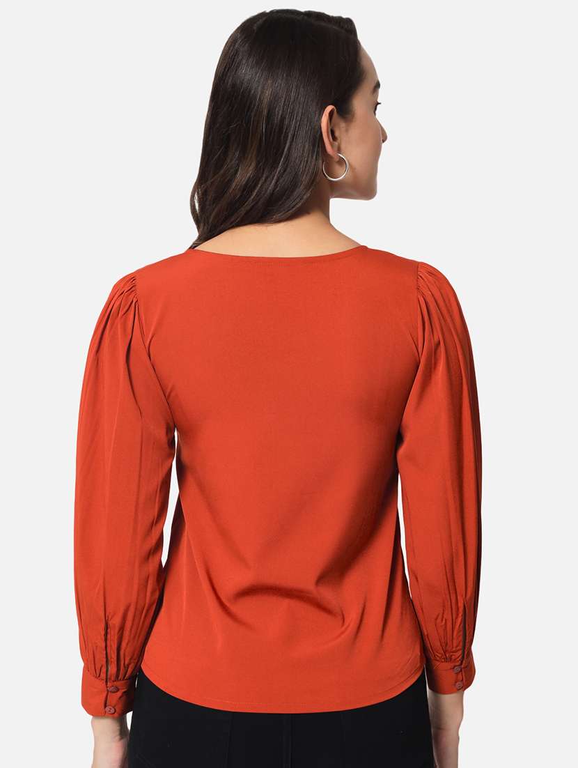solid rust v-neck regular top - 20807192 -  Standard Image - 3