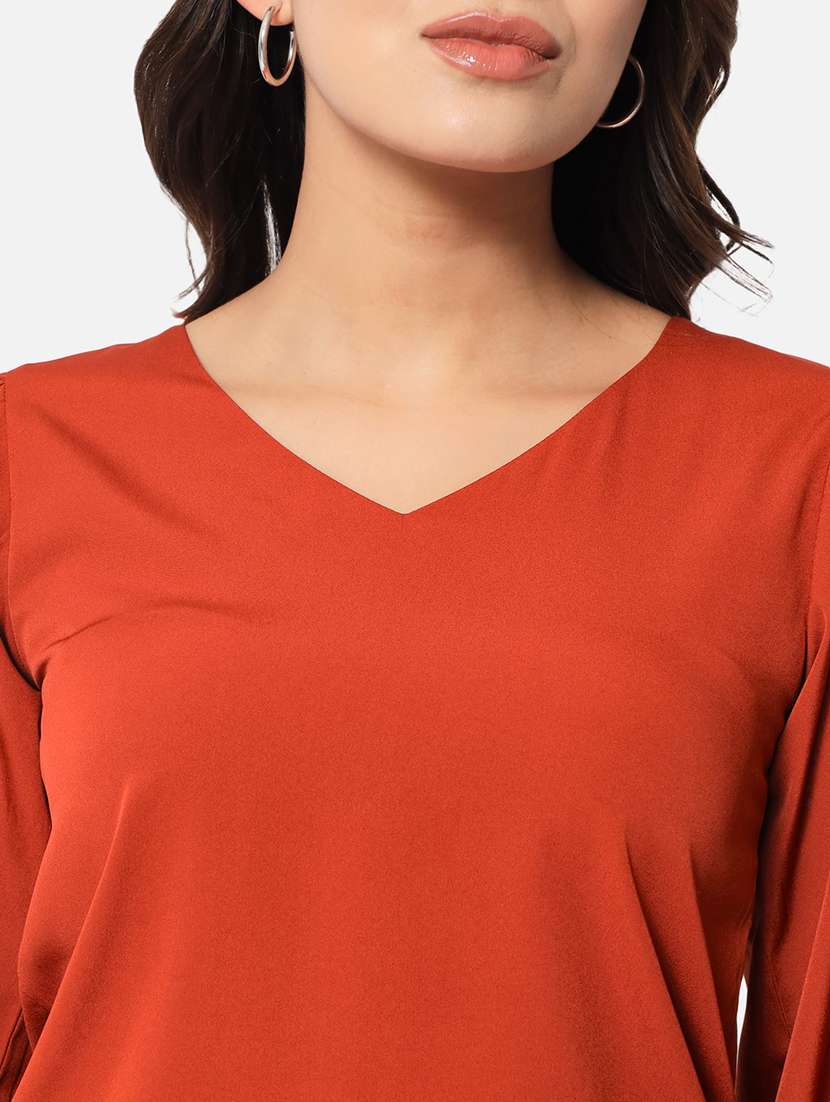 solid rust v-neck regular top - 20807192 -  Standard Image - 5