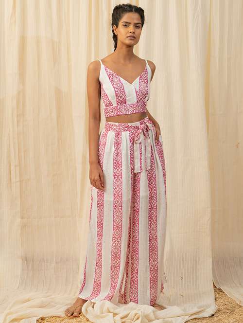 women white block printed top and palazzos co-ord set - 20807214 -  Standard Image - 0