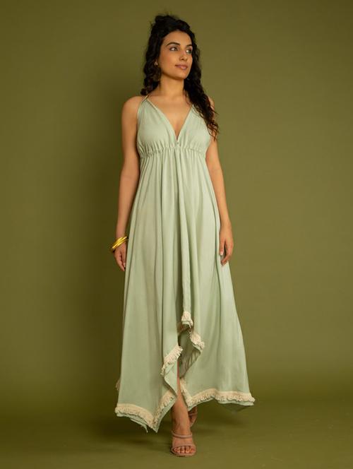women green solid with work a-line dress - 20807350 -  Standard Image - 0