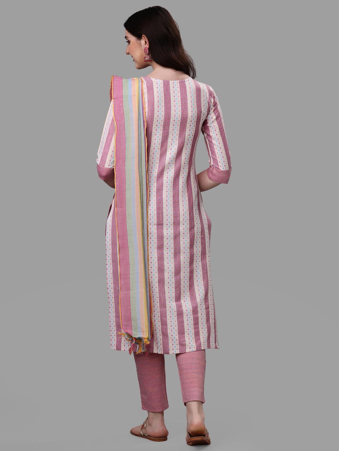 pink striped printed detailed kurta & pant set - 20809547 - Standard Image - 3