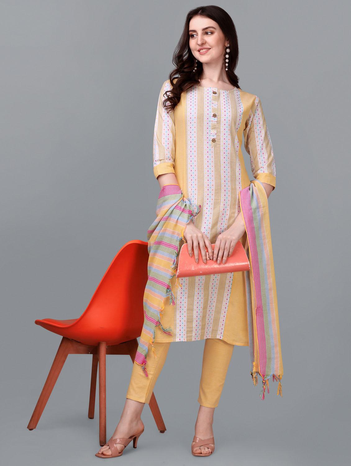 women striped suit set with dupatta - 20809550 - Standard Image - 3