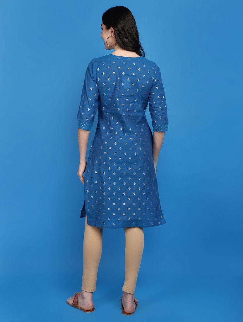 women blue key hole neck a-line kurta - 20809748 - Standard Image - 3