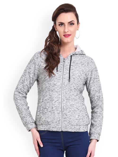 women grey melange solid hoodie jacket - 20810313 - Standard Image - 0