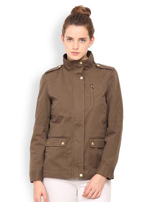women brown solid full sleeve regular jacket - 20810364 -  Standard Image - 0