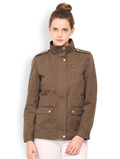 coffee brown polyester regular jacket - 20810365 -  Standard Image - 0