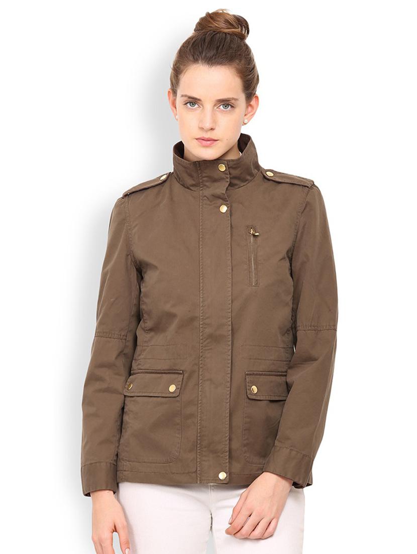 coffee brown polyester regular jacket - 20810365 -  Zoom Image - 0