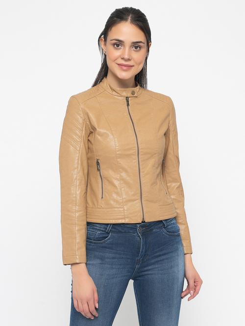women brown solid full sleeve regular jacket - 20810418 - Standard Image - 0
