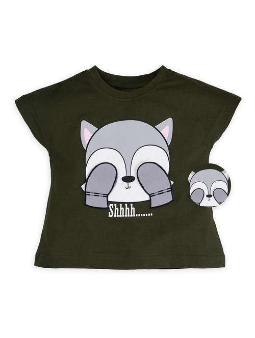 kids olive green front print top - 20810508 - Standard Image - 0