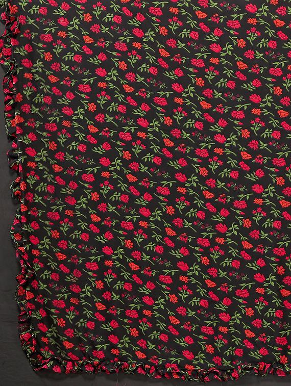 black floral printed ruffle detailed saree with blouse - 20810940 - Standard Image - 3