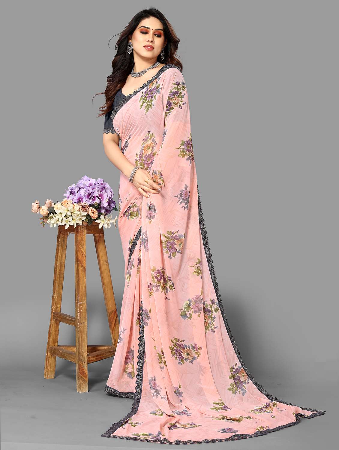 women floral printed saree with blouse