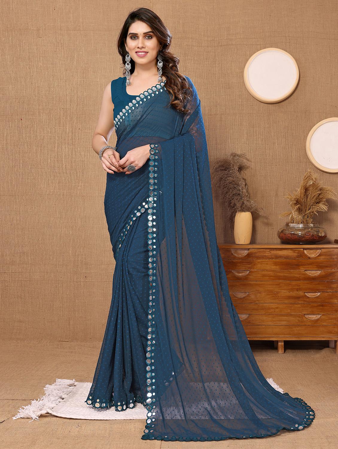 women teal embellished saree with blouse - 20810951 - Zoom Image - 0