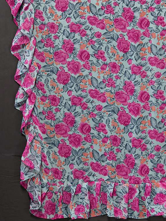women floral printed ruffle saree with blouse - 20810959 -  Standard Image - 3