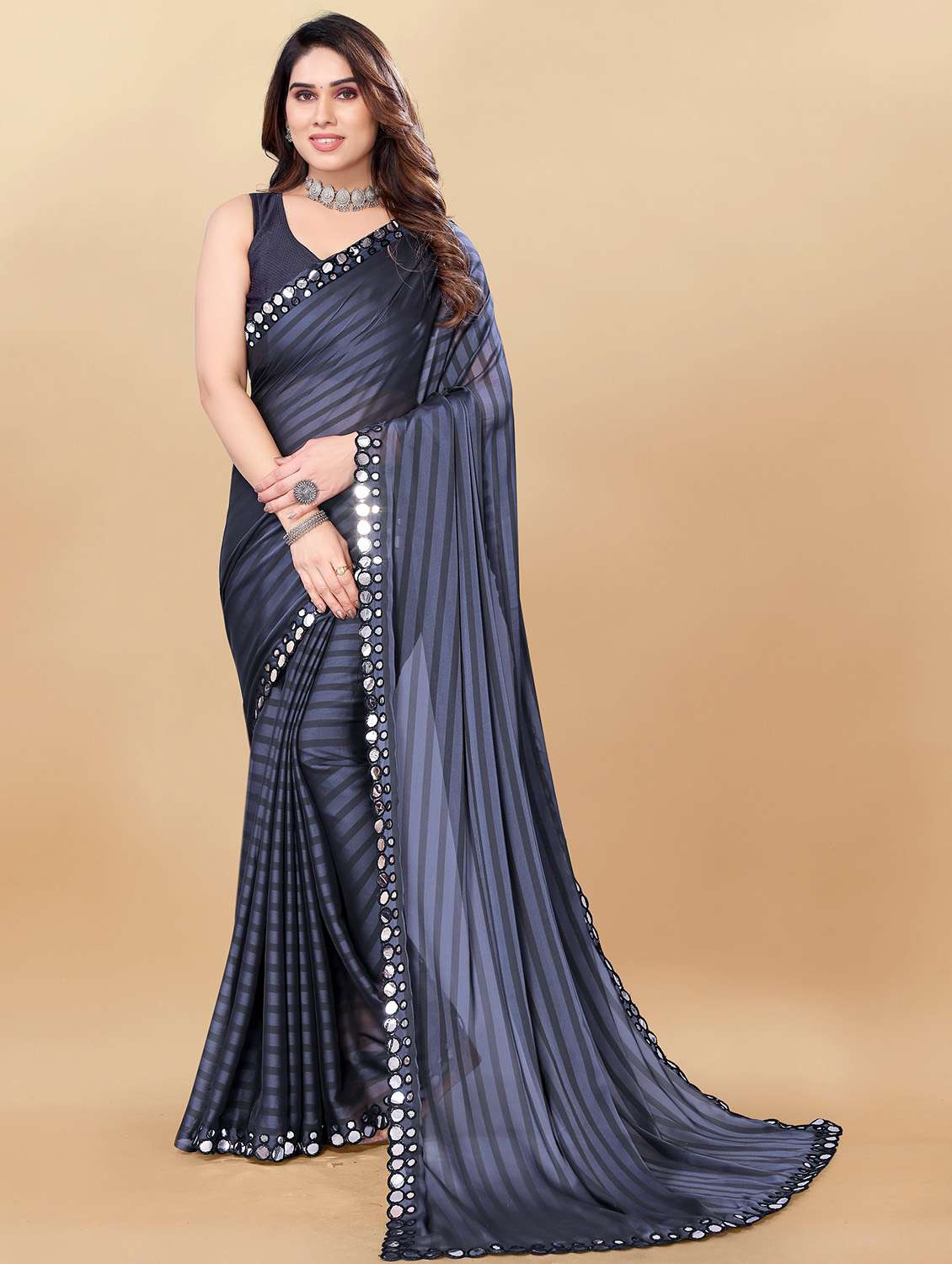 women striped saree with blouse