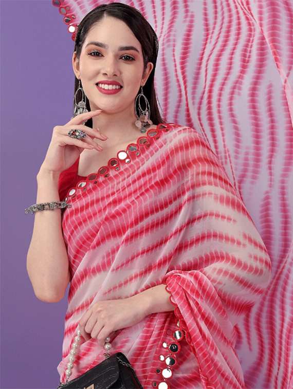 women shibori printed saree with blouse - 20810973 -  Standard Image - 3