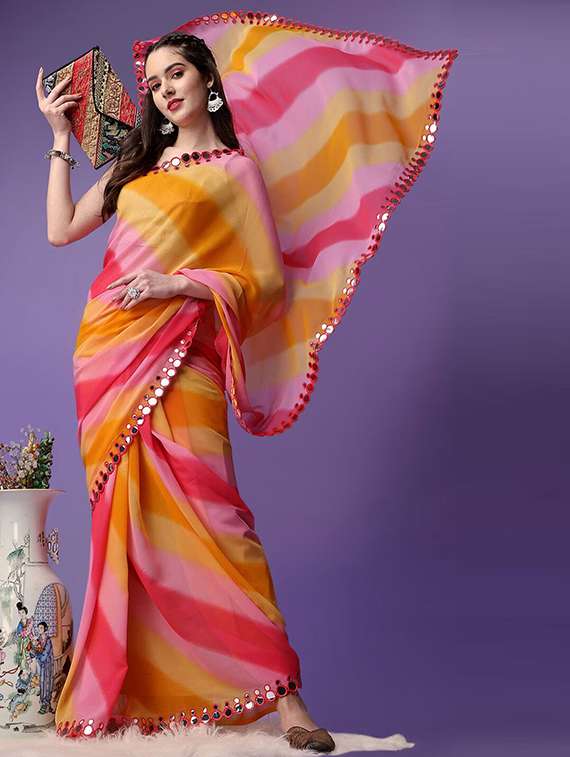 women leheriya printed saree with blouse - 20810975 -  Standard Image - 3