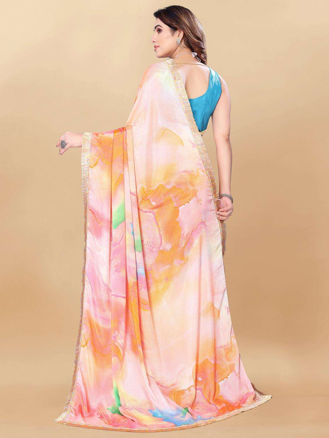 women multi color printed chiffon saree with blouse - 20810976 -  Standard Image - 3