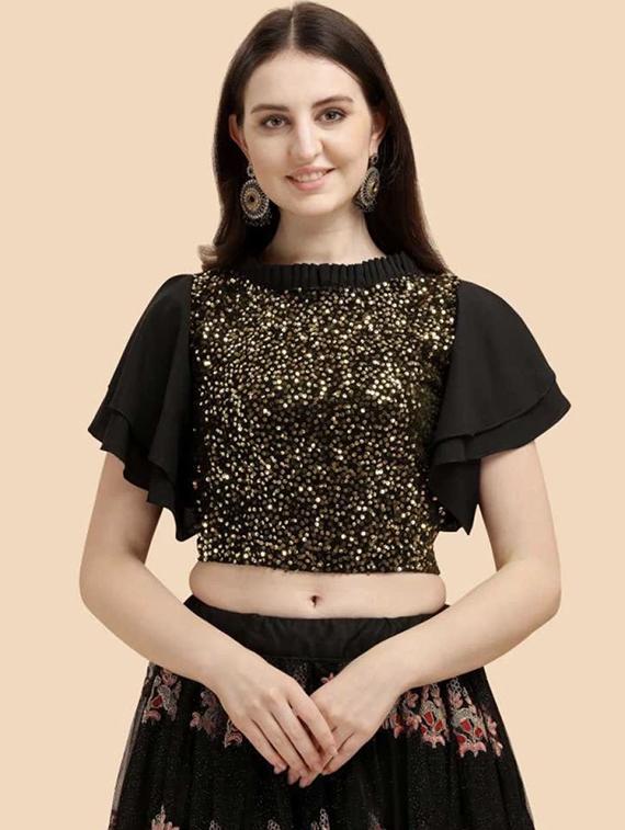 black gold seqins detailed crop top - 20811084 -  Zoom Image - 0