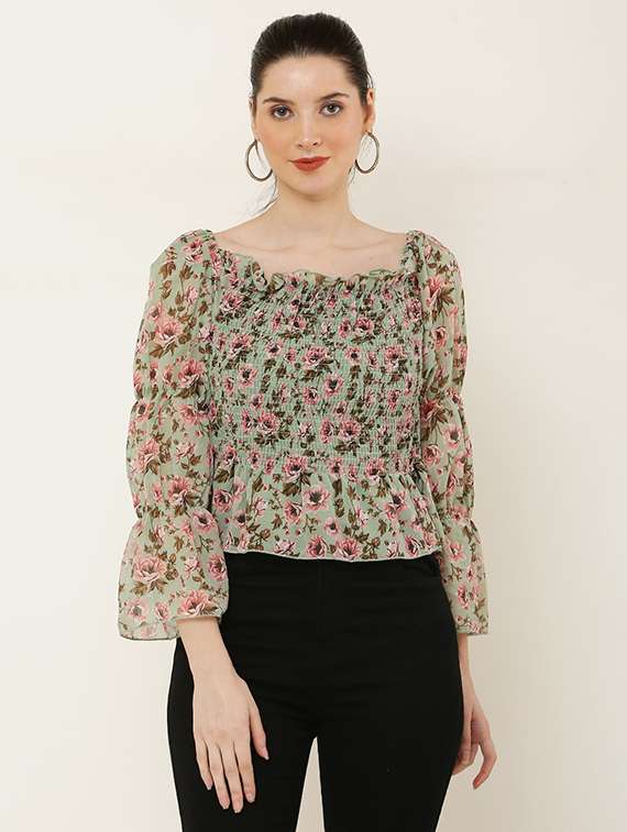 women green floral printed peplum top - 20811167 - Zoom Image - 0