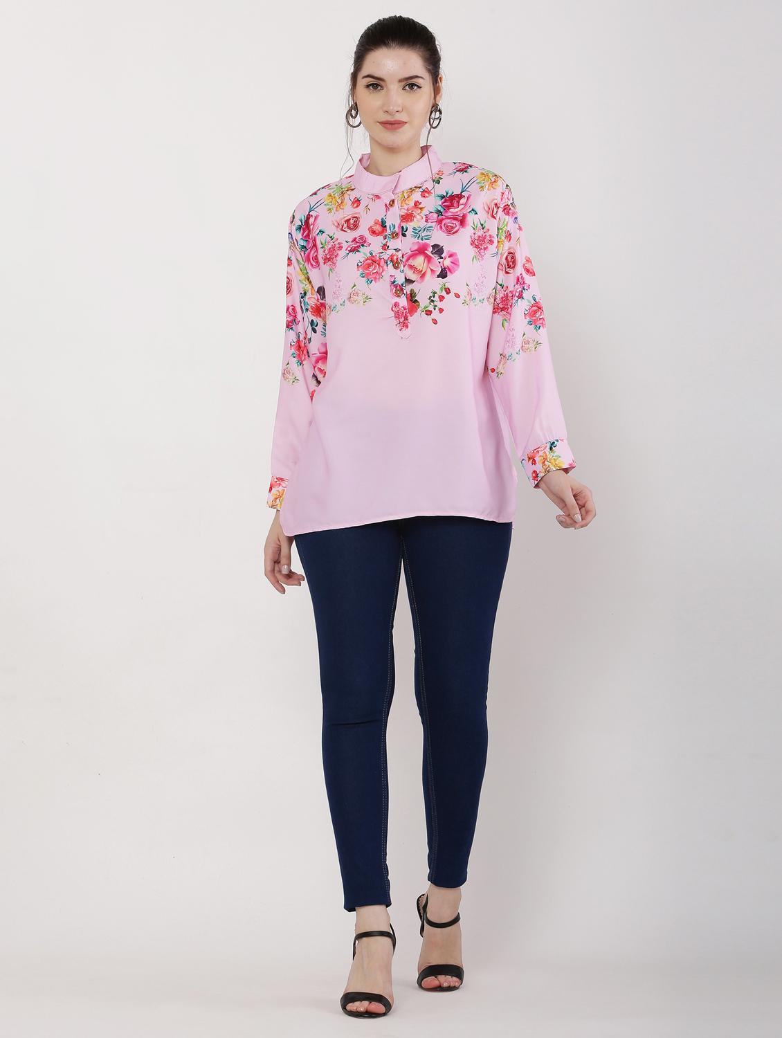 pink floral printed regular top - 20811200 - Standard Image - 3