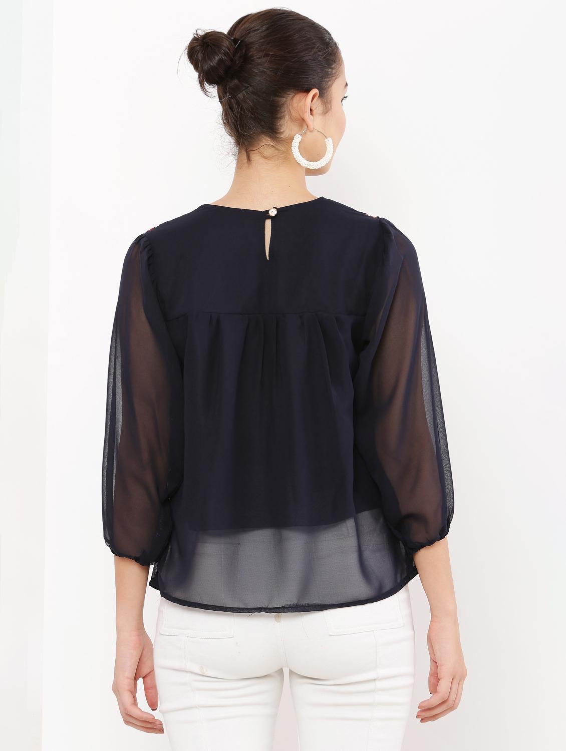 navy blue embroidered detailed regular top - 20811205 - Standard Image - 3