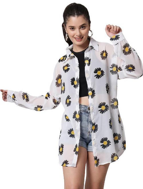 white viscose floral shirt - 20811487 - Standard Image - 0