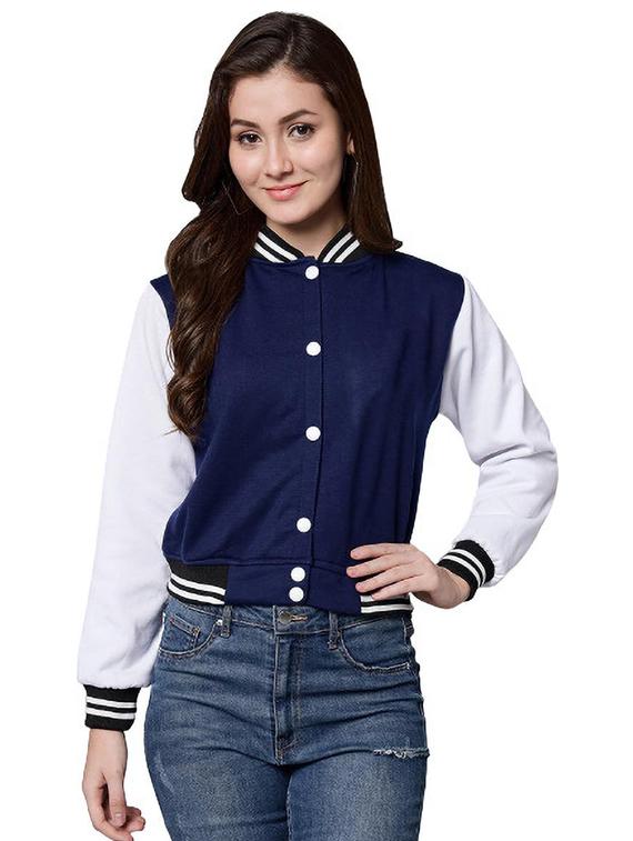 women blue color block bomber jacket - 20811613 - Zoom Image - 0