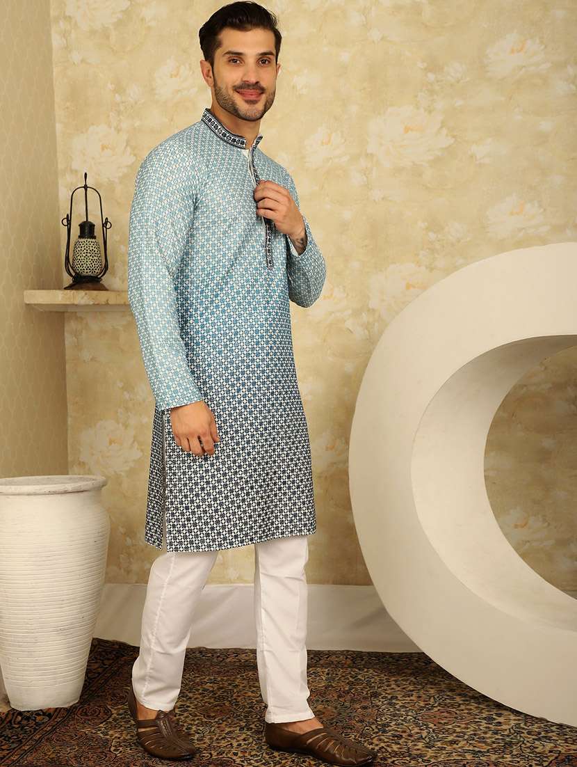 blue viscose kurta - 20811857 -  Standard Image - 3