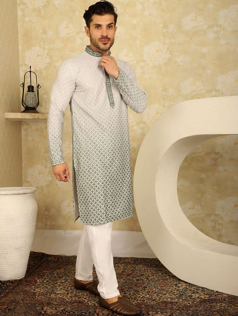 men ombre mandarin neck long kurta - 20811859 -  Standard Image - 3