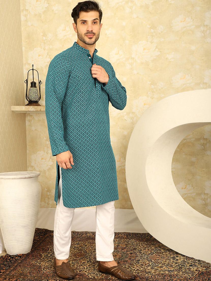 teal viscose long kurta - 20811861 - Standard Image - 3