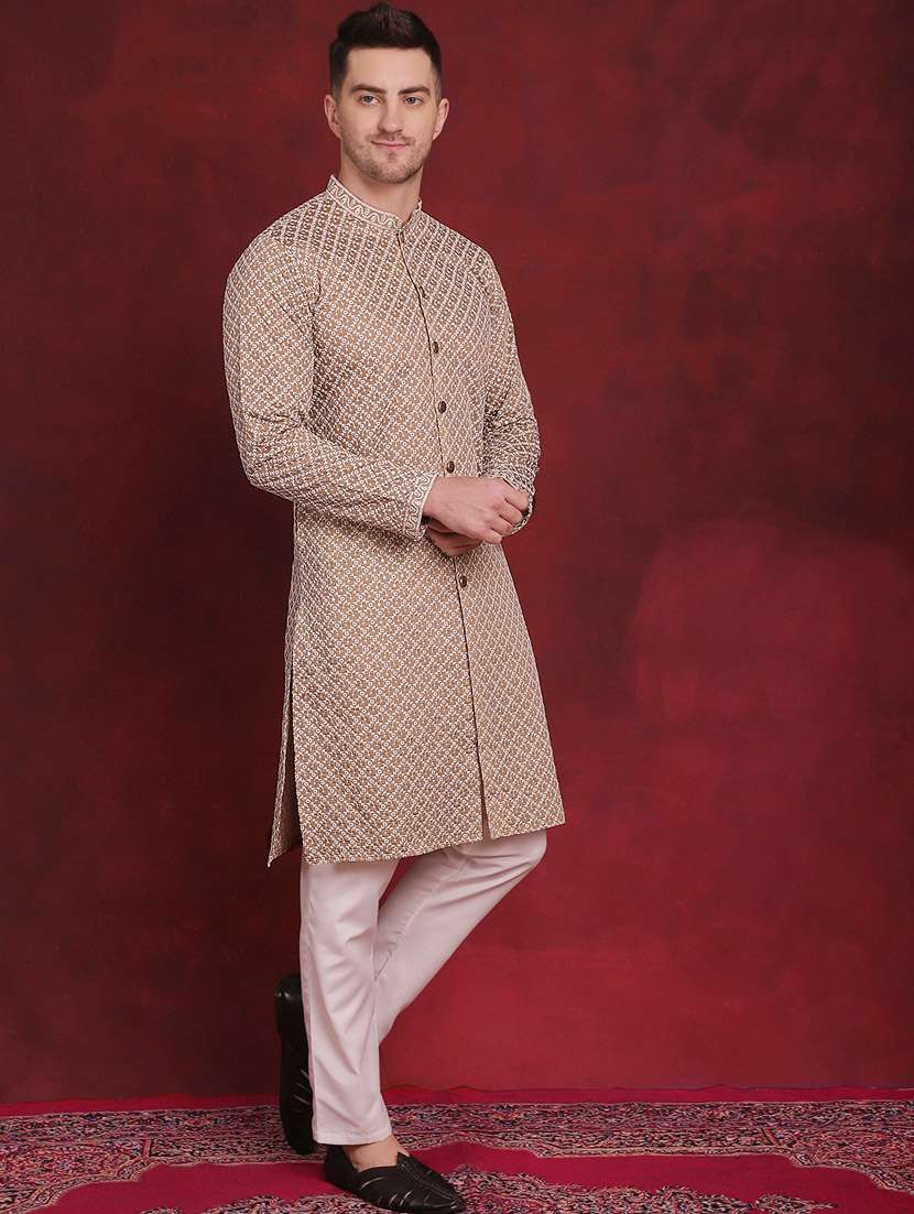 men mandarin neck embroidered long kurta - 20811863 -  Standard Image - 3