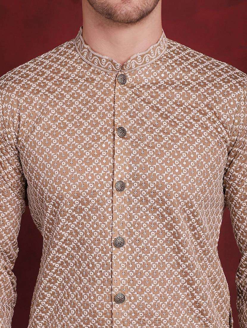 men mandarin neck embroidered long kurta - 20811863 -  Standard Image - 5