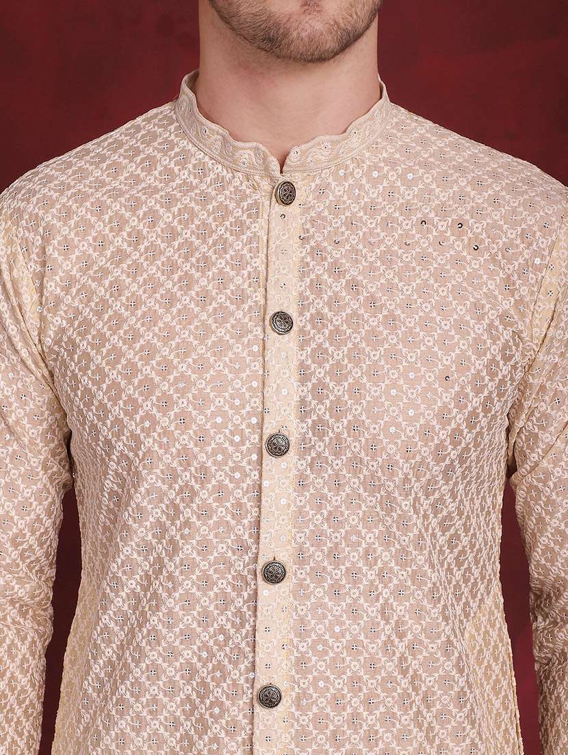 men mandarin neck embroidered long kurta - 20811864 -  Standard Image - 5