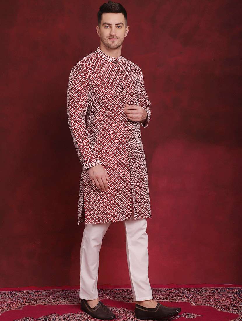 men mandarin neck embroidered long kurta - 20811865 -  Standard Image - 3