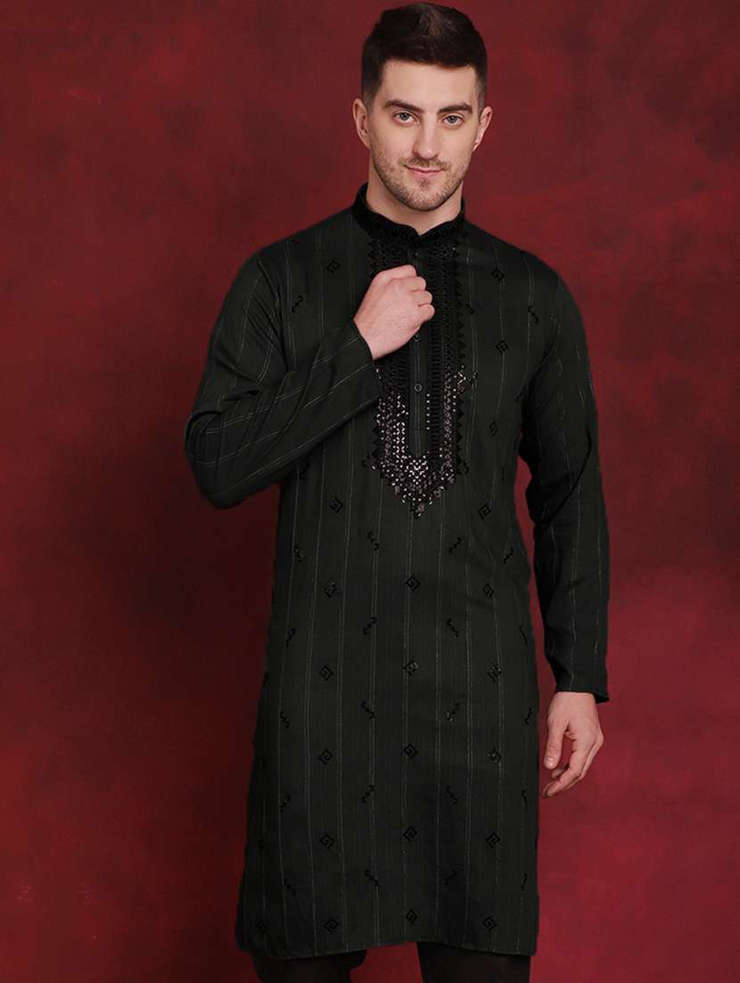 black embroidered viscose long kurta