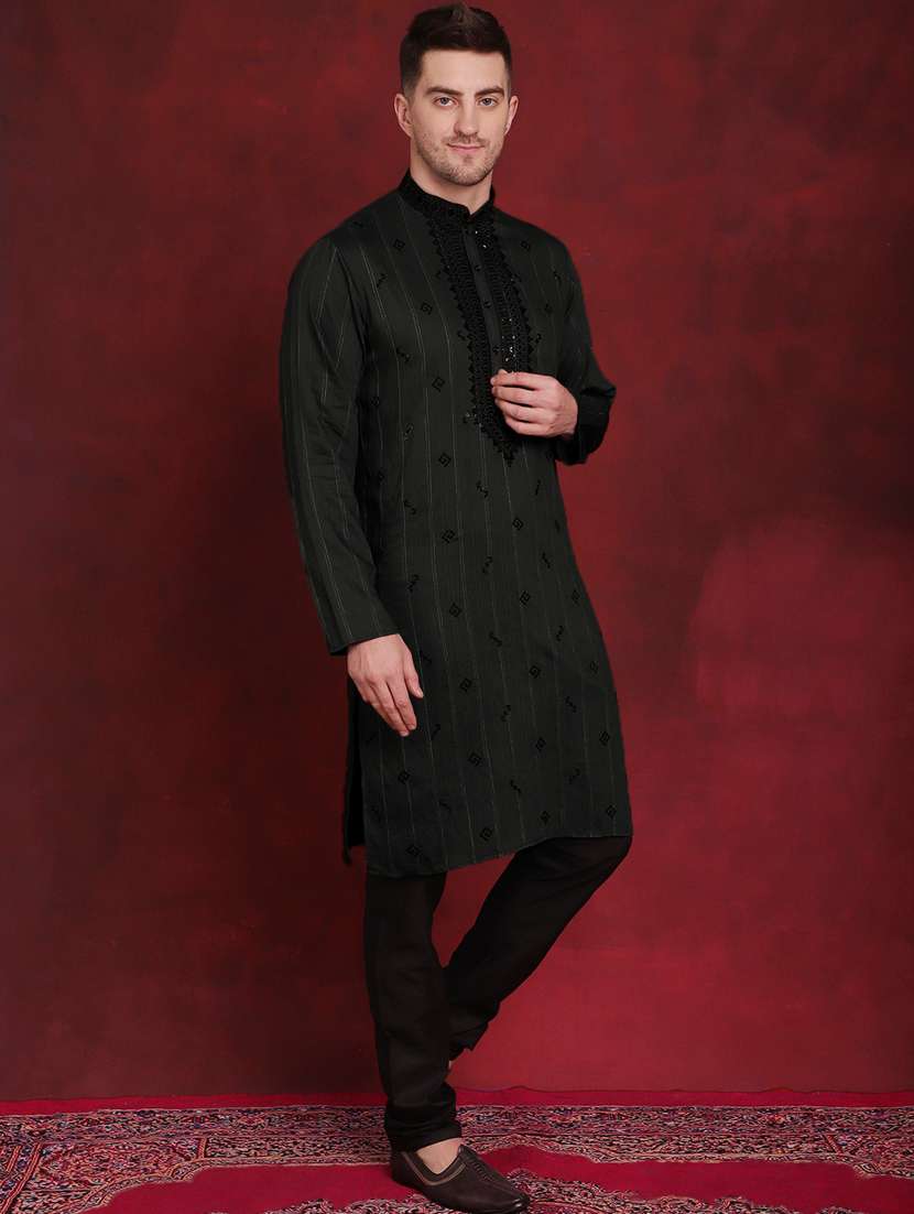 black embroidered viscose long kurta - 20811870 -  Standard Image - 3